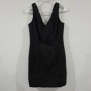 Y2K Espirit Womens Mini Linen Dress Size 4 Black Bodycon Fitted Preppy Coquette